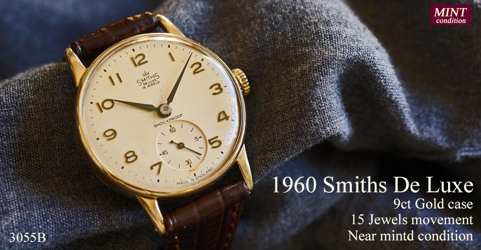 3055B 1960年英国スミス社製9金無垢デラックス15石手巻懐中時計365日間 