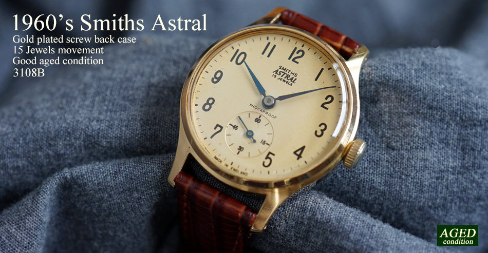 3109B 1960年代英国スミス社製金メッキ アストラル15石手巻腕時計365 